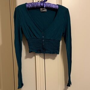 Urban Outfitters Teal Long Sleeve Crop Top